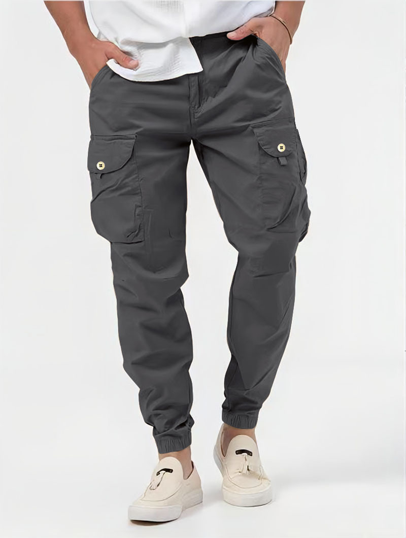 2023 new European size mens three-dimensional bag woven cargo pants tethered belt leggings casual trousers solid color mens trousers