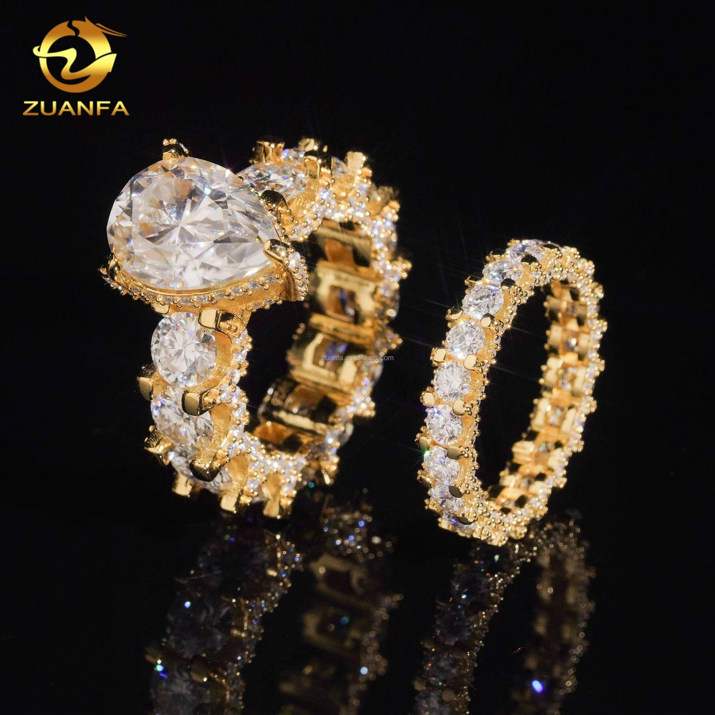 Pass Diamond Tester 925 Solid Silver Luxury Bridal Ring Jewelry VVS1 6Ct Pear Big Size Moissanite Eternity Engagement Band Ring