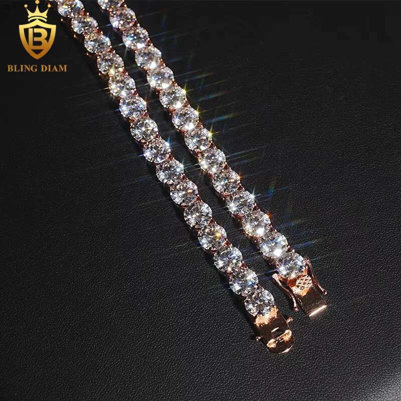 Blingdiam Jewelry 8mm Tennis Chain Hip Hop 925 Silver VVS Moissanite Big Diamond Iced Out