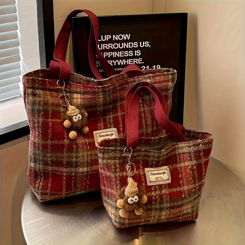 Bag Women S Single Shoulder Tote Colors Autumn Winter Fashion High Sensitivity Versatile Plaid Checkered Large Capacity Durable Zipper Closure