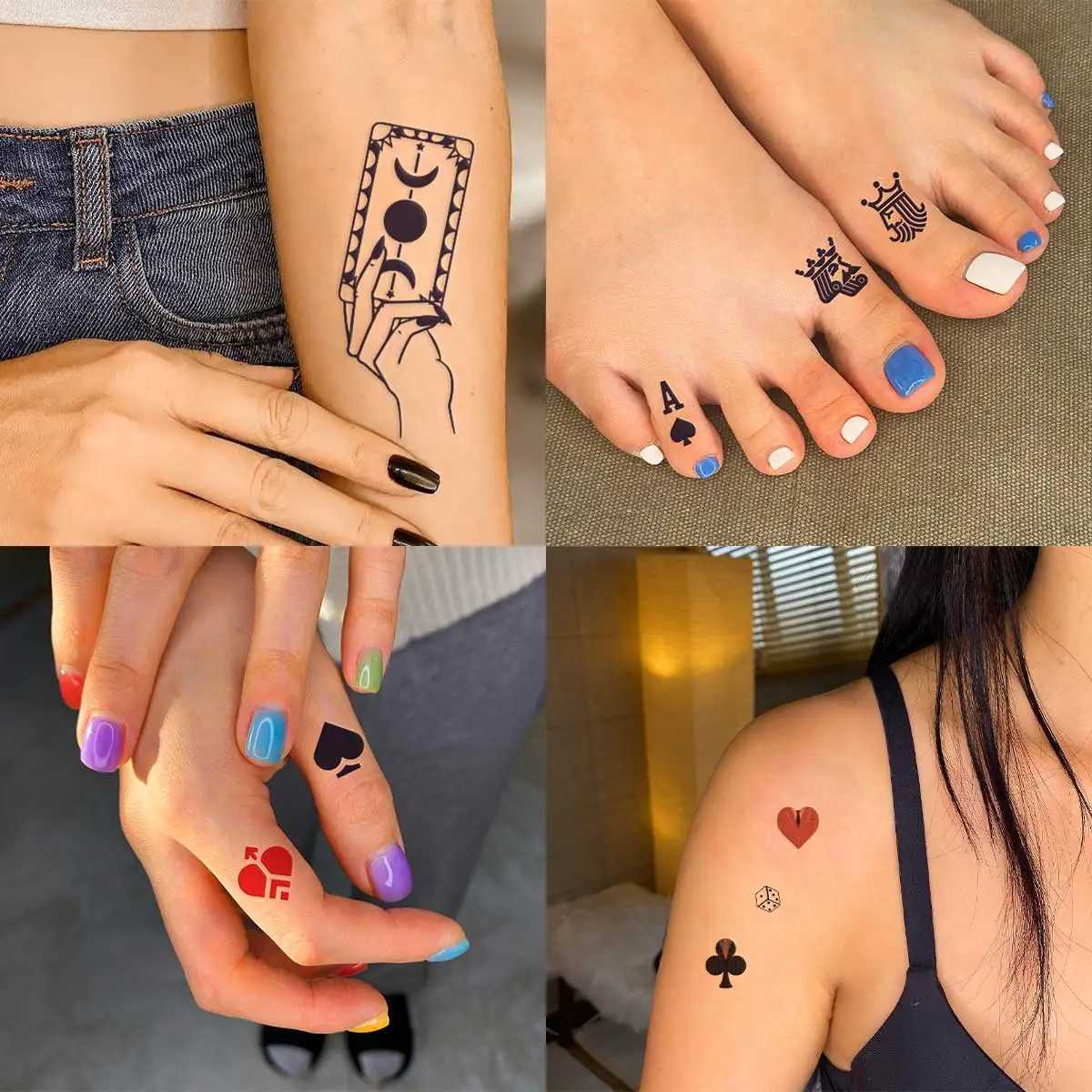 12 pieces/set of waterproof temporary tattoo stickers playing cards peach tattoos small size flash tattoos mens and girls fake tattoos W250410
