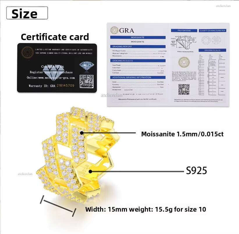 Wholesale Factory Price Stock Jewelry 925 Silver Iced Out 2 Row Diamond Cuban Silicon Stone Hip Hop Ring