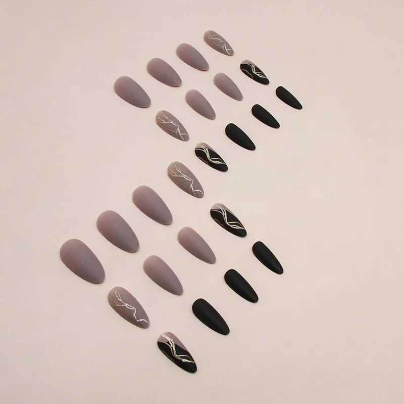 24 pieces of gold packaging pressed on nails pink gradient fake nails smooth artificial fingers reusable female fake nails W250410
