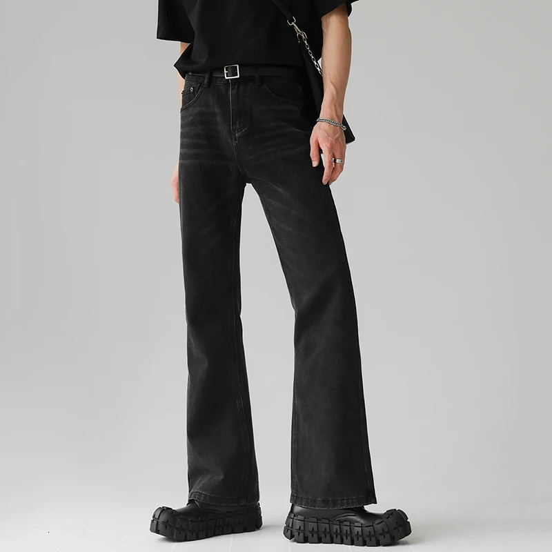 Mens comfortable pocket commuting jeans mens fashionable casual bell bottom jeans Korean style simple retro straight denim Trouser 250408