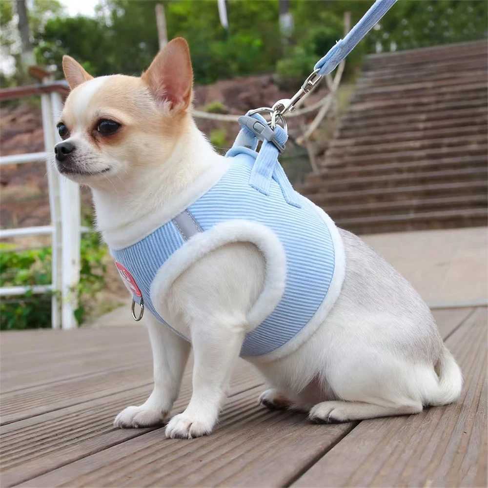 Winter Warm Chihuahua Dog Harness with Fur Walking Pet Harnesses and Leash Set for Small Dogs Puppy Yorkies mascotas Accessories J251110