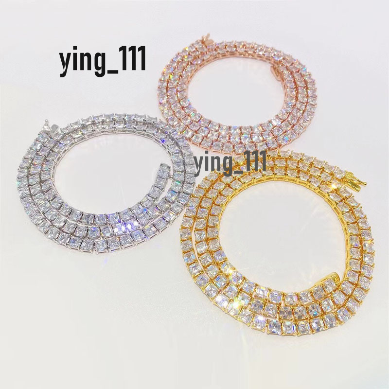 Fine Jewelry Hip Hop 925 Sterling Silver Zircon Diamond Cluster Iced Out Tennis Chain Bracelet Necklace for Men Women