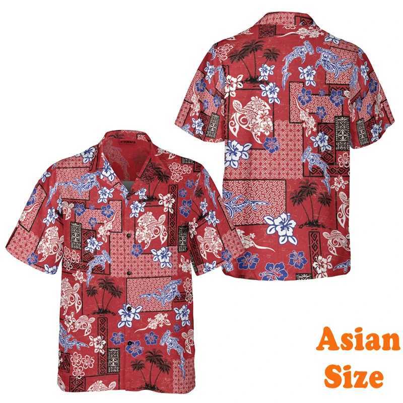 Summer vintage Polynesian shirt mens 3D printed turtle funny Hawaiian shirt collar short sleeved fashionable shirt X250410