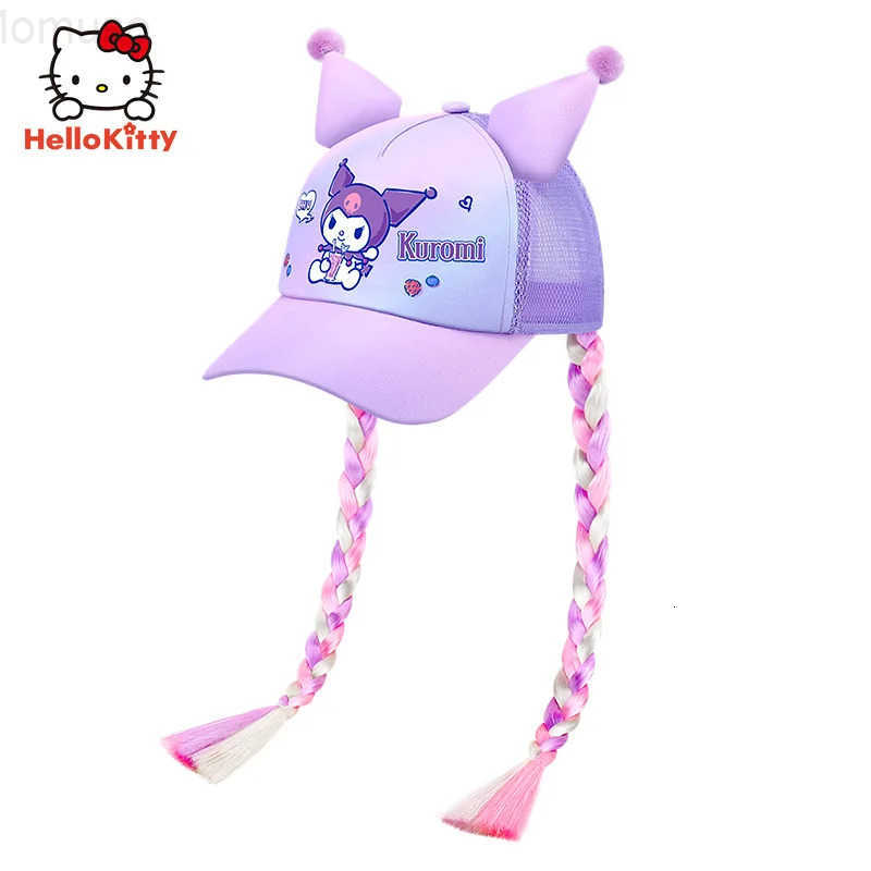 Sanrio Kuromi Baseball Cap Summer Sun Hats for Girl Breathable Visor Hat Kawaii Wig Braid Cute Kids Children Aged 5-10 Sunhat H251110