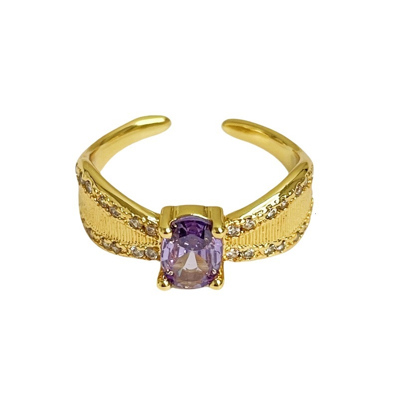 Designer Ring Gold Light Fashion Ring Luxury High-end Niche Accessories For Women New Nine Purple Fire Color Gemstone Zircon Vintage Brushed Open Ring