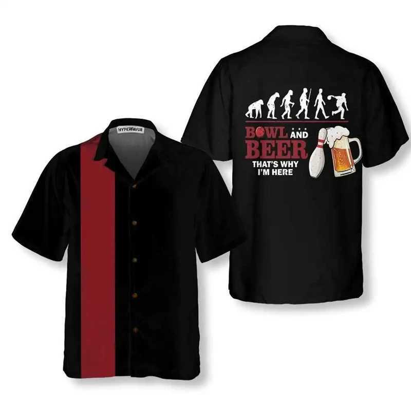 2024 New Hawaii Mens Classic Street Retro Bowling Pattern Mens Extra Large T-shirt Womens Shirt X250410