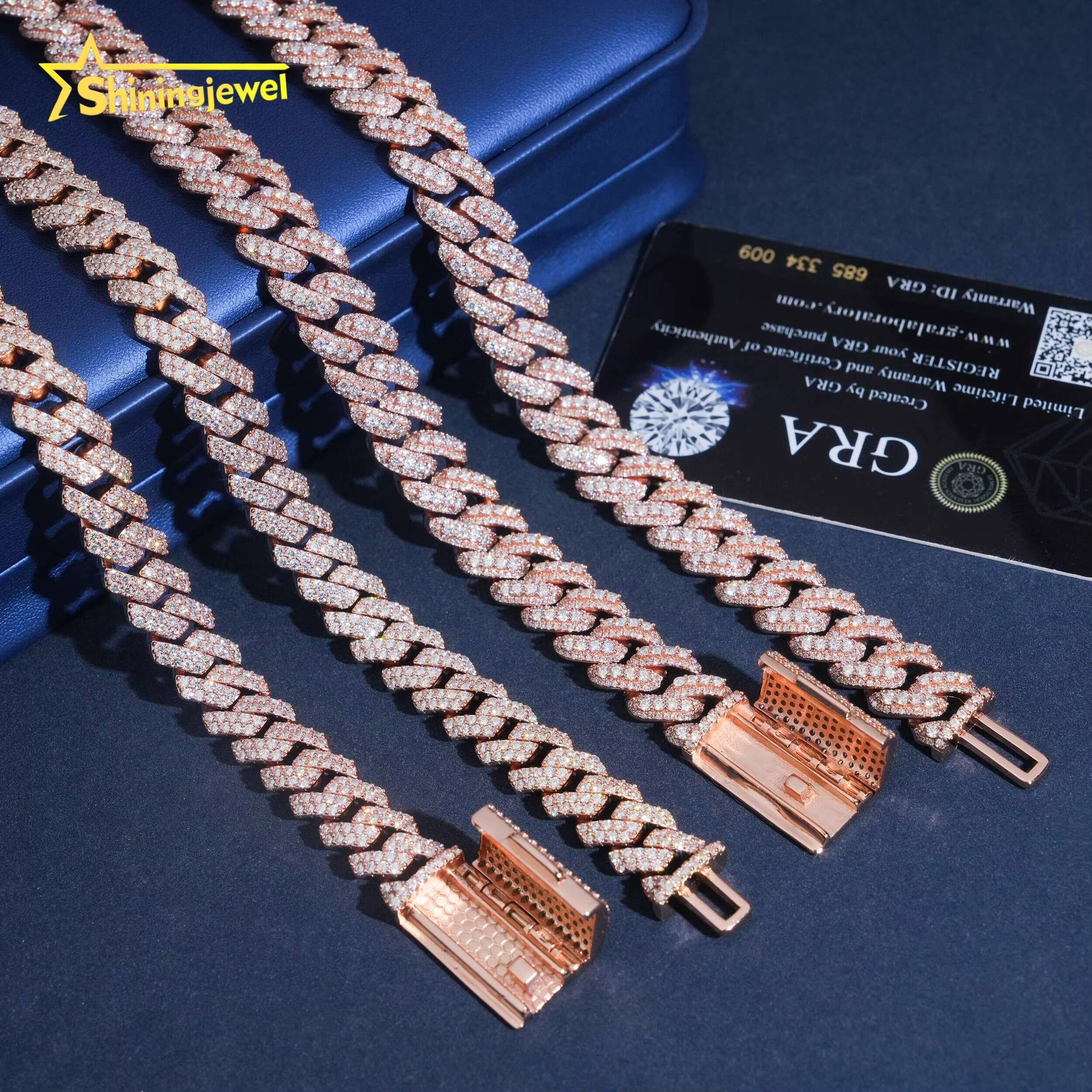 12mm 13mm Solid 925 Silver Diamond Cuban Link Chain Hip Hop Jewelry Iced Out Cuban Chain Moissanite Pass Diamond Tester