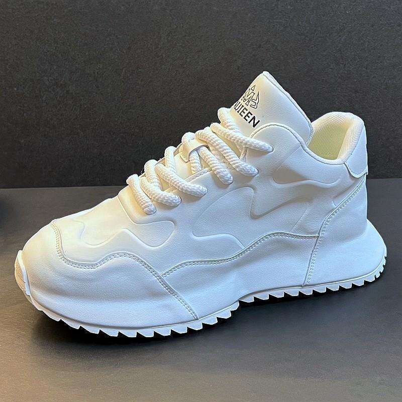 Handsome Casual 2025 Genuine White Thick Height Increasing Fashion Sports Leather Soft Sole Dad Shoes for Men