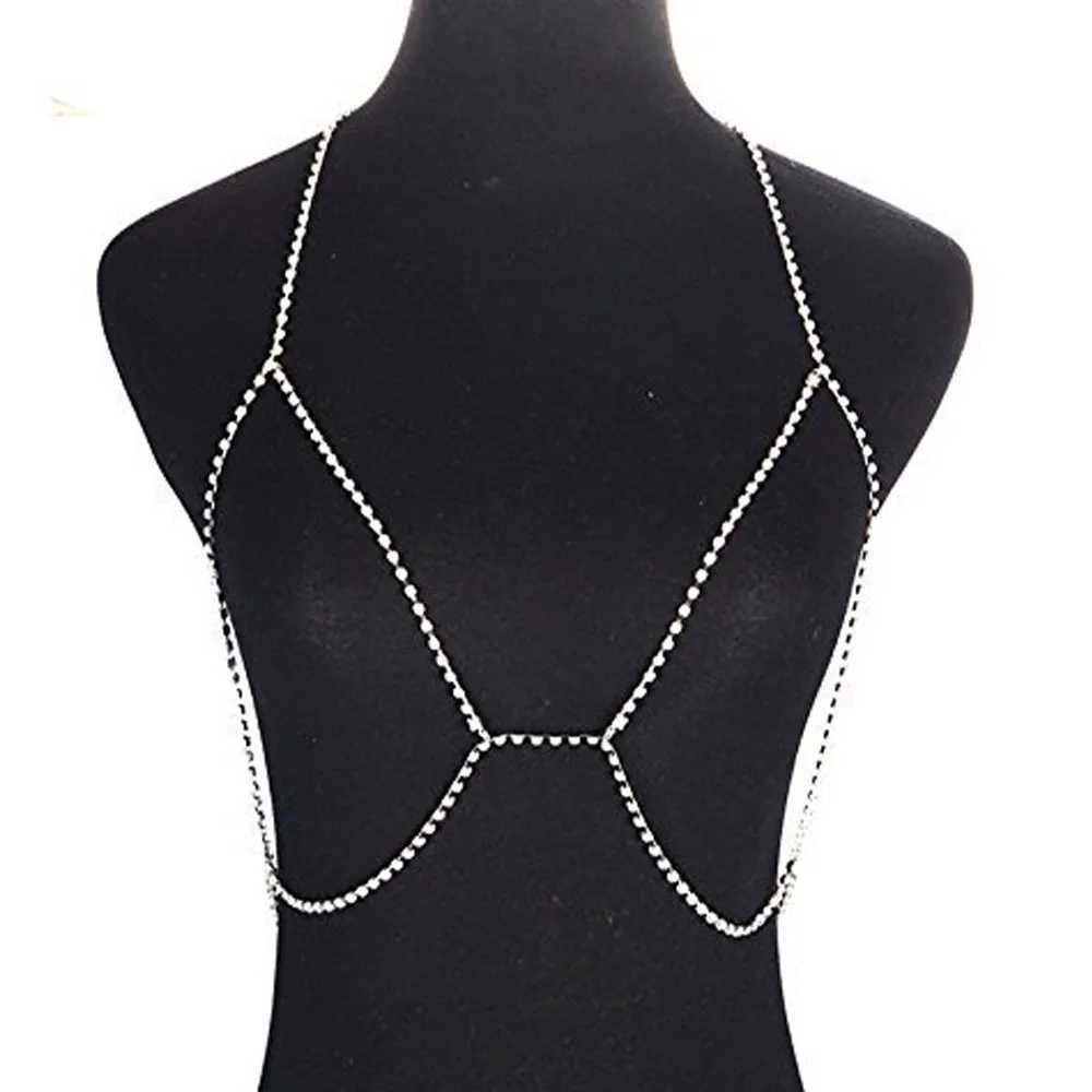 Simple chest chain jewelry party nightclub top necklace used for Wan Body chain sexy shiny crystal bikini bust high-quality X250410