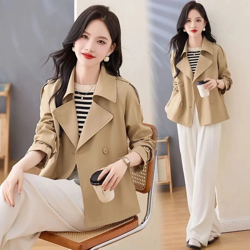 Spring and Autumn Trench Coat Womens Korean Single Chest Short Windproof Jacket Casual Top 250410