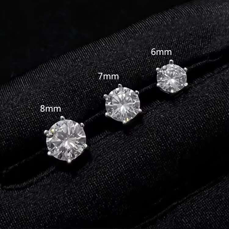 Factory Wholesale Women Men S925 Silver 9K 14K 18K Gold 6 Prongs D VVS1 3mm to 10mm Moissanite Diamond Ear Studs Earrings
