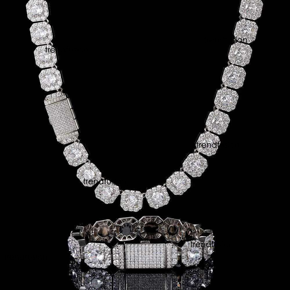 necklace moissanite chain Hip Hop Necklace Gold Plated Jewelry Iced Out Dia Clustered Tennis Chain