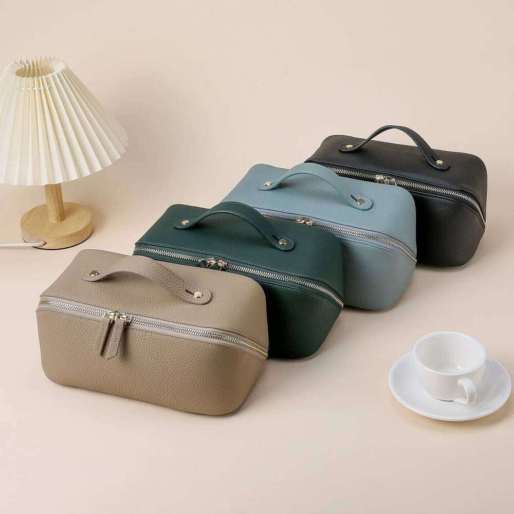 Cow Leather Makeup Travel Storage Large Capacity Multi-Compartment Toiletry Free Initials Women's Cosmetic Bag 251110