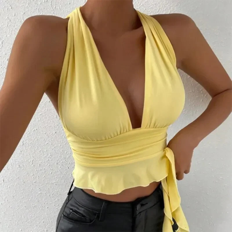 Swimwear womens sexy tight swimsuit deep Vneck pleated beach top 2025 bikini 250408