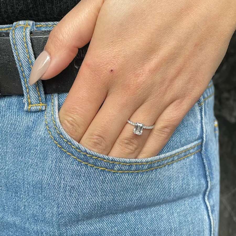 IGI Certified Real Lab Grown Diamond Engagement Ring VS1 DE Emerald 1Ct Engageing Wedding Ring For Woman 14k White Gold