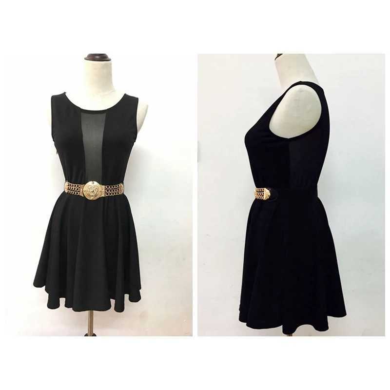 Womens floral elastic gold chain strap Fem waist gold metal flower design strap Womens dress elastic Cummerbundles X250410