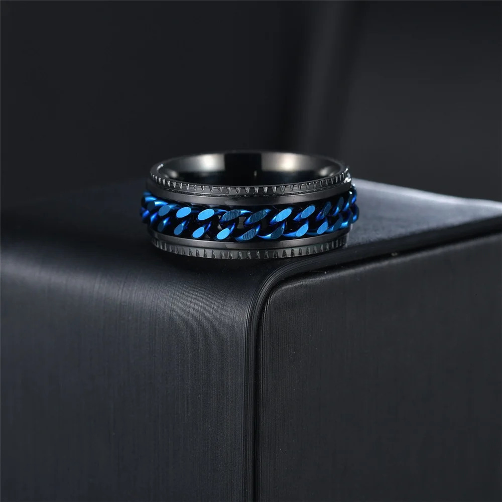 Anxiety Fidget Spinner Rings for Men Stainless Steel Spinning Rotatable Cuban Chain Ring for Women Punk Rock Anti Stress Jewelry 251110