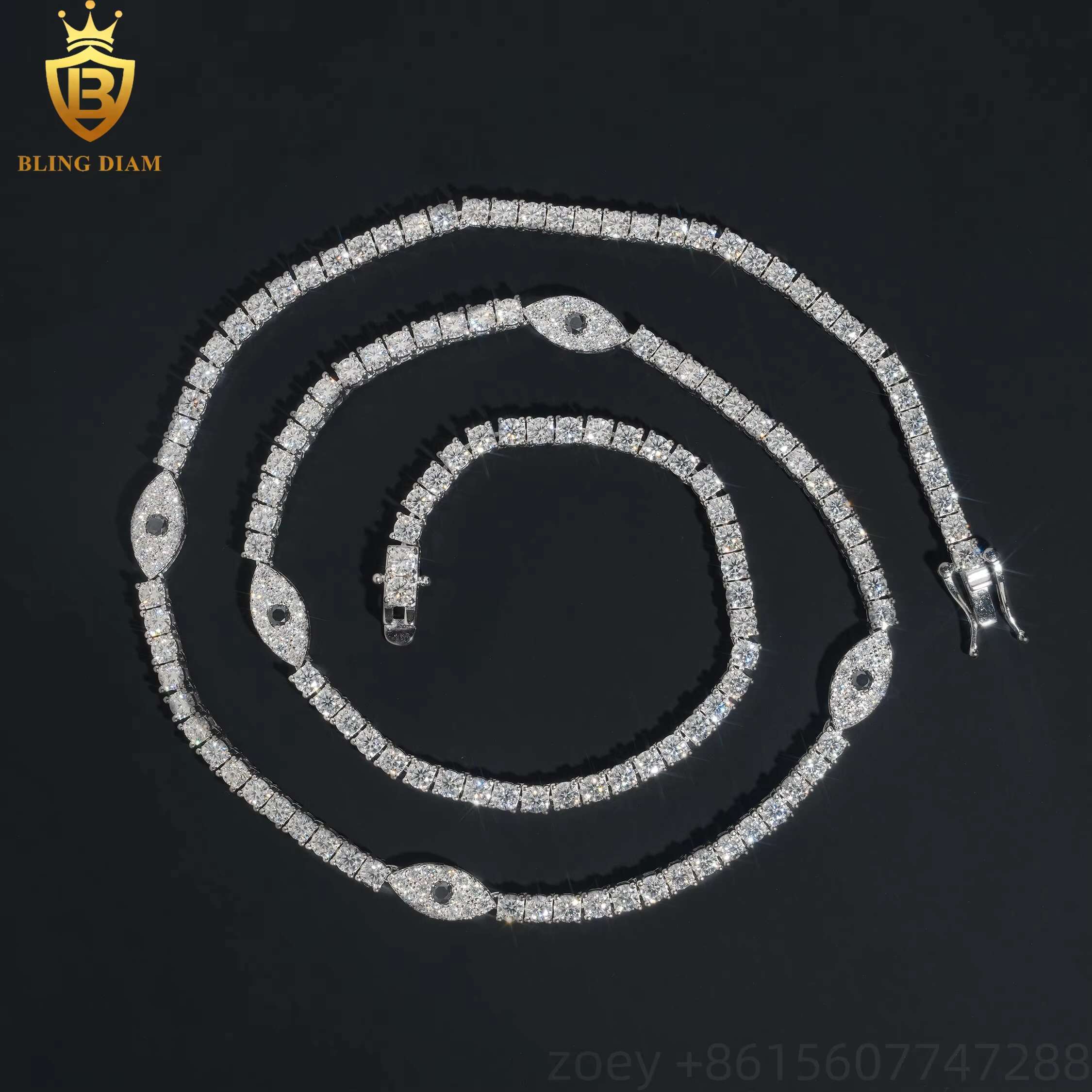 3mm Hip Hop New Design Jewelry 925 Silver Vvs Moissanite Iced Out Tennis Chains WIth Eye Necklace Gra Certificate