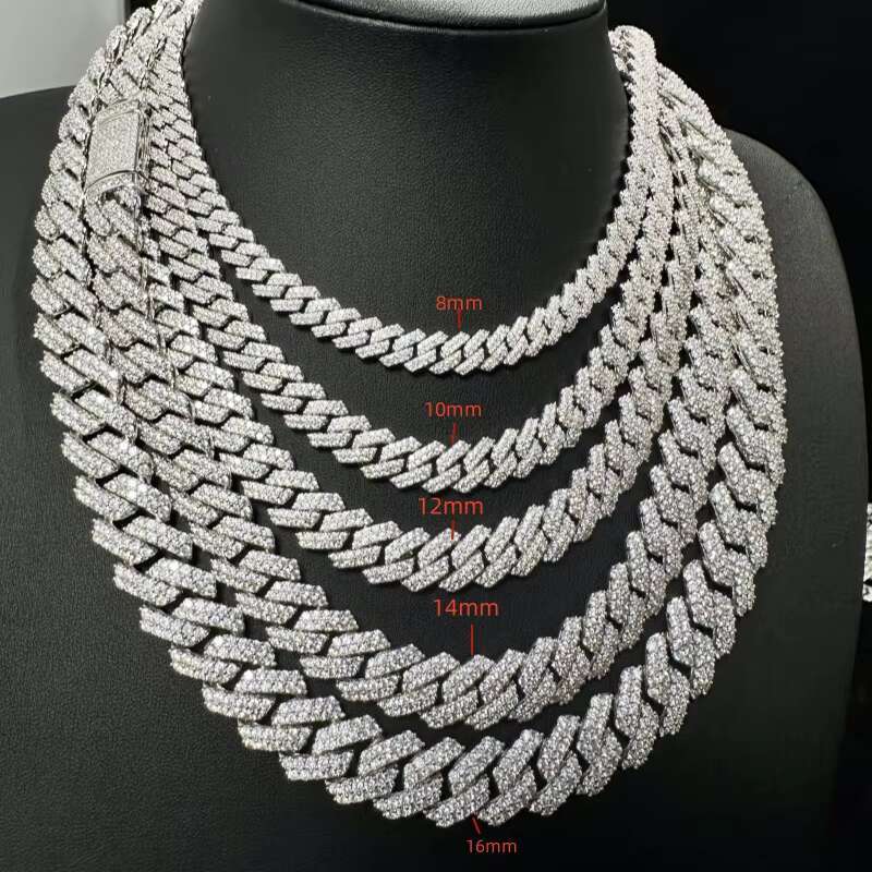Iced-out 8mm Wide 2Rows Moissanite Diamond Cuban Link Chain S925 Silver Jewelry Hip Hop Fine Jewelry Necklace