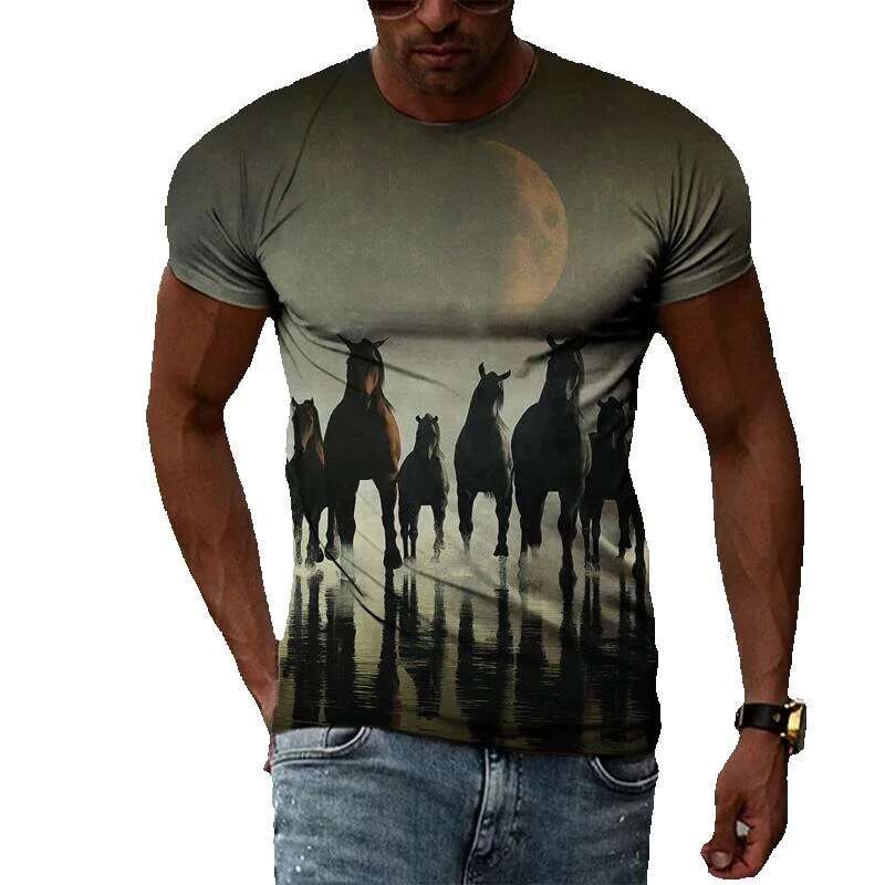 Retro Cool Horse Pattern Summer Fashion, Y2K 3D Printed T-shirt, Casual Personality, Hip Hop Street Clothing, Men's T-shirt