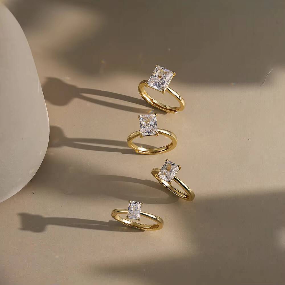 RINNTIN SMO6 Wedding Set14K Gold Plated 925 Sterling Silver 1ct -4ct D Color VVS Moissanite Diamond Ring Earrings Necklace Set