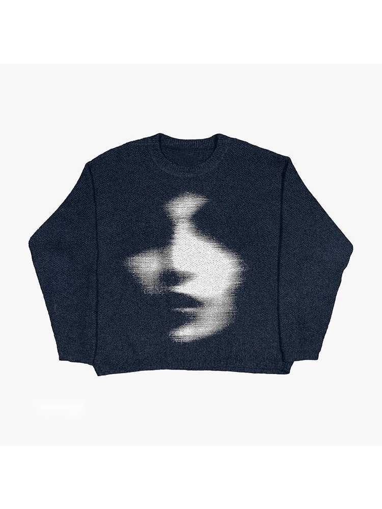 Fashion personality fashion loose pullover sweater y2k people fuzzy pattern printed casual round neck coat autumn and winter models Y251110