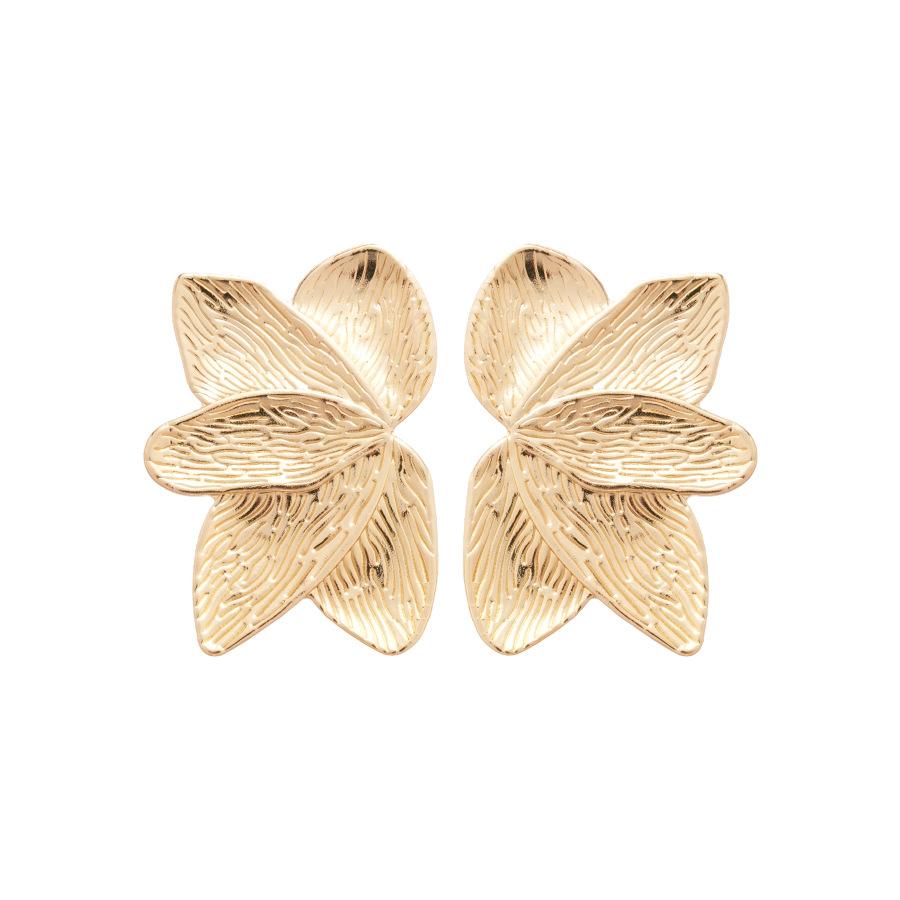 Silver Needle gold Smooth Texture Petal Light Luxury High-end European and American Cross-border Niche Exaggerated Earrings for Women