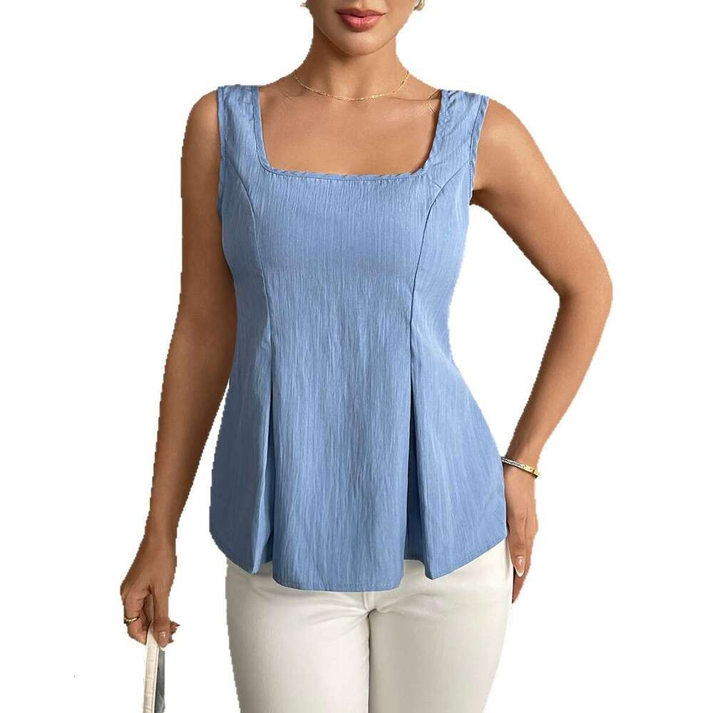 Rui Chuo Cross-Border Indepdt Station Foreign Trade European and American Solid Color Tank 2025 Summer Commuting Style Waist-Cinching Sleeveless Top f