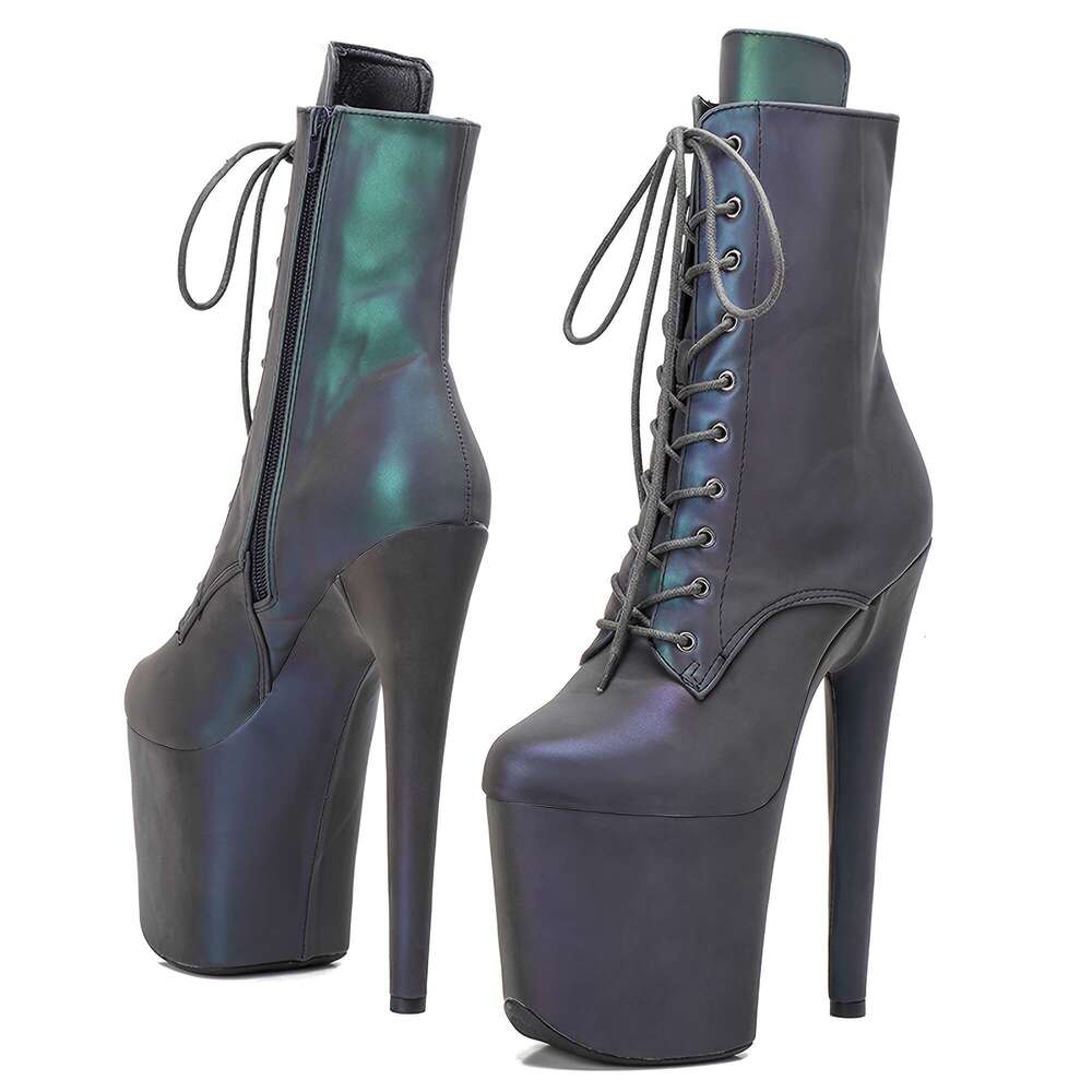 EXOHEELS Women's 8" 20Cm Iridescent Rainbow Glossy Pole - Full-Zip Ankle Strap Stiletto PU Cover Round-Toe For Stage, Nightclub, Party & All