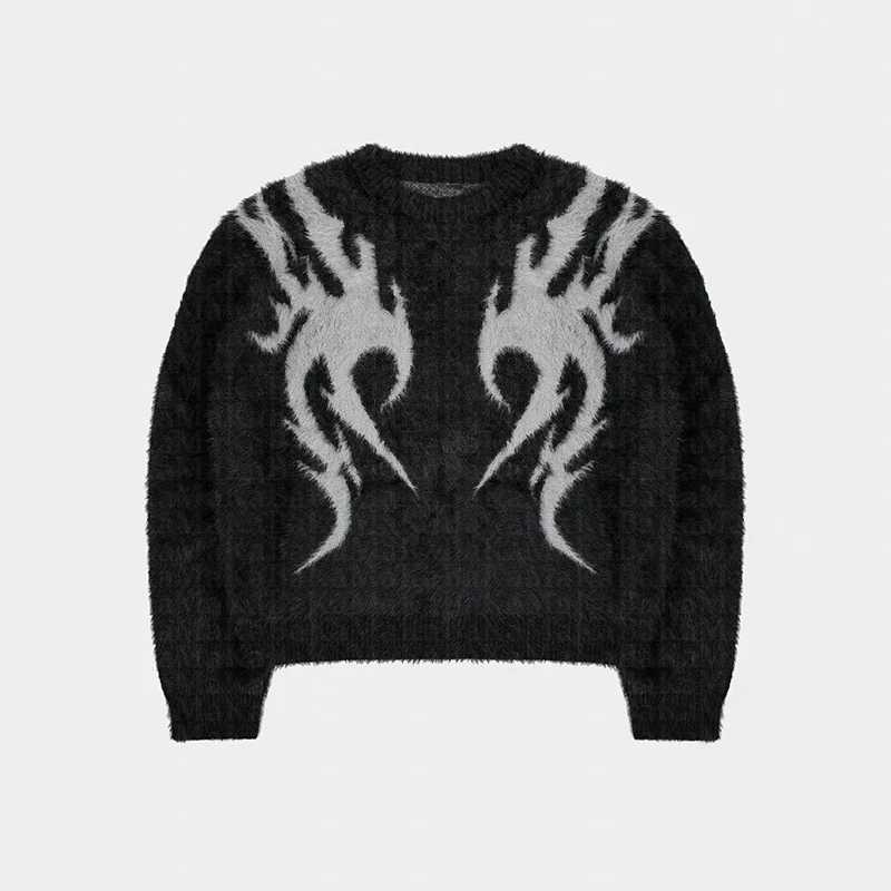 Fashion Black Gothic Vintage Ripped Grunge Jumper Streetwear Korean Oversize Hiphop Pullover Women Clothes Harajuku Sweater Y2k Winter Y251110