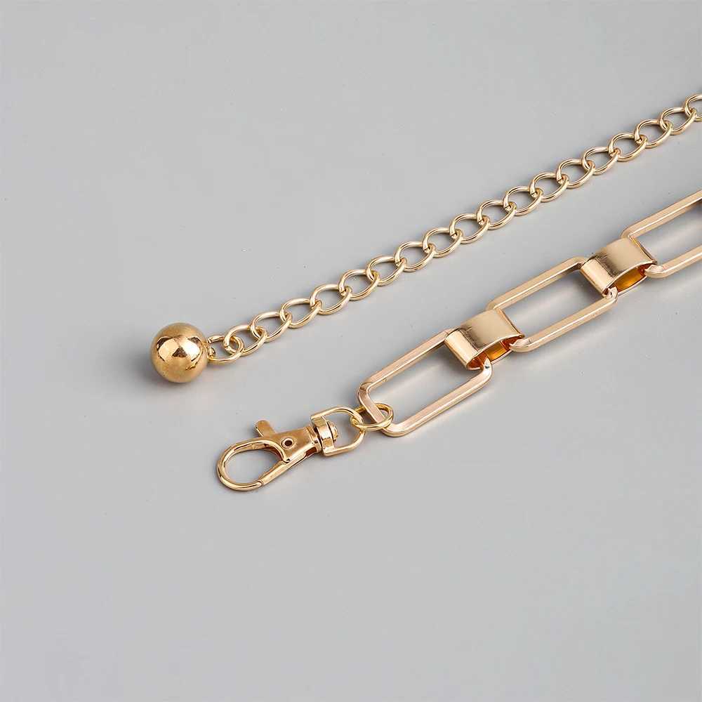 Waist chain fashionable geometric metal cut one layer gold border dress X250410
