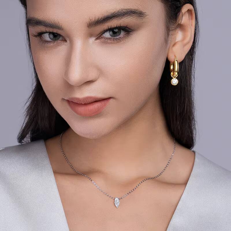 Fashion Design Marquise Cut Moissanite Pendant Necklace VVS White Moissanite S925 Silver Elegant Women Necklace