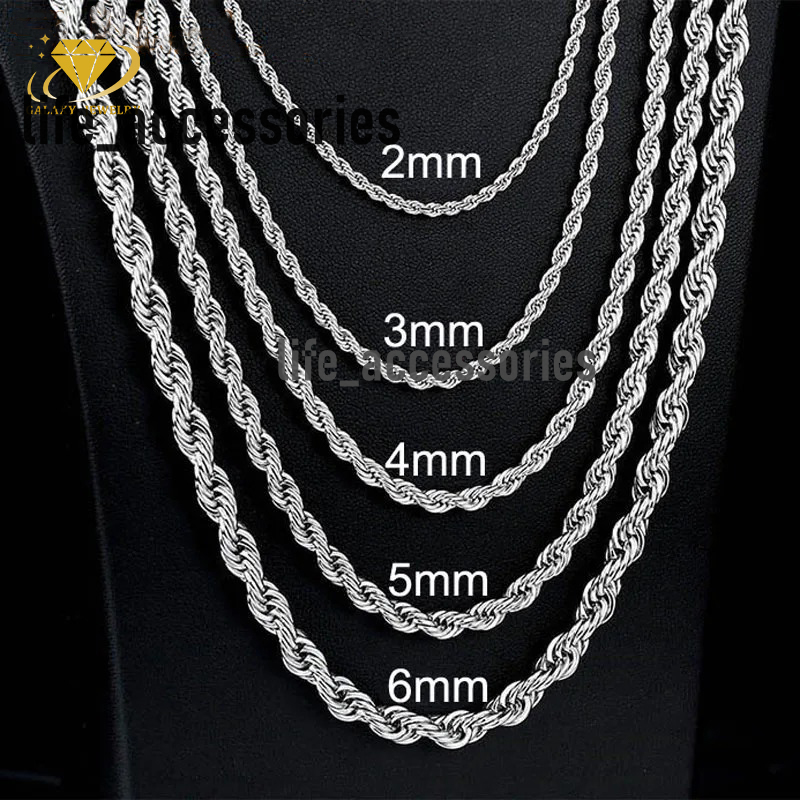 Rope Chain Necklace Fashion Jewelry Necklaces 3mm 4mm 5mm 12mm Personality 925 Silver Rope Chain for Men Women