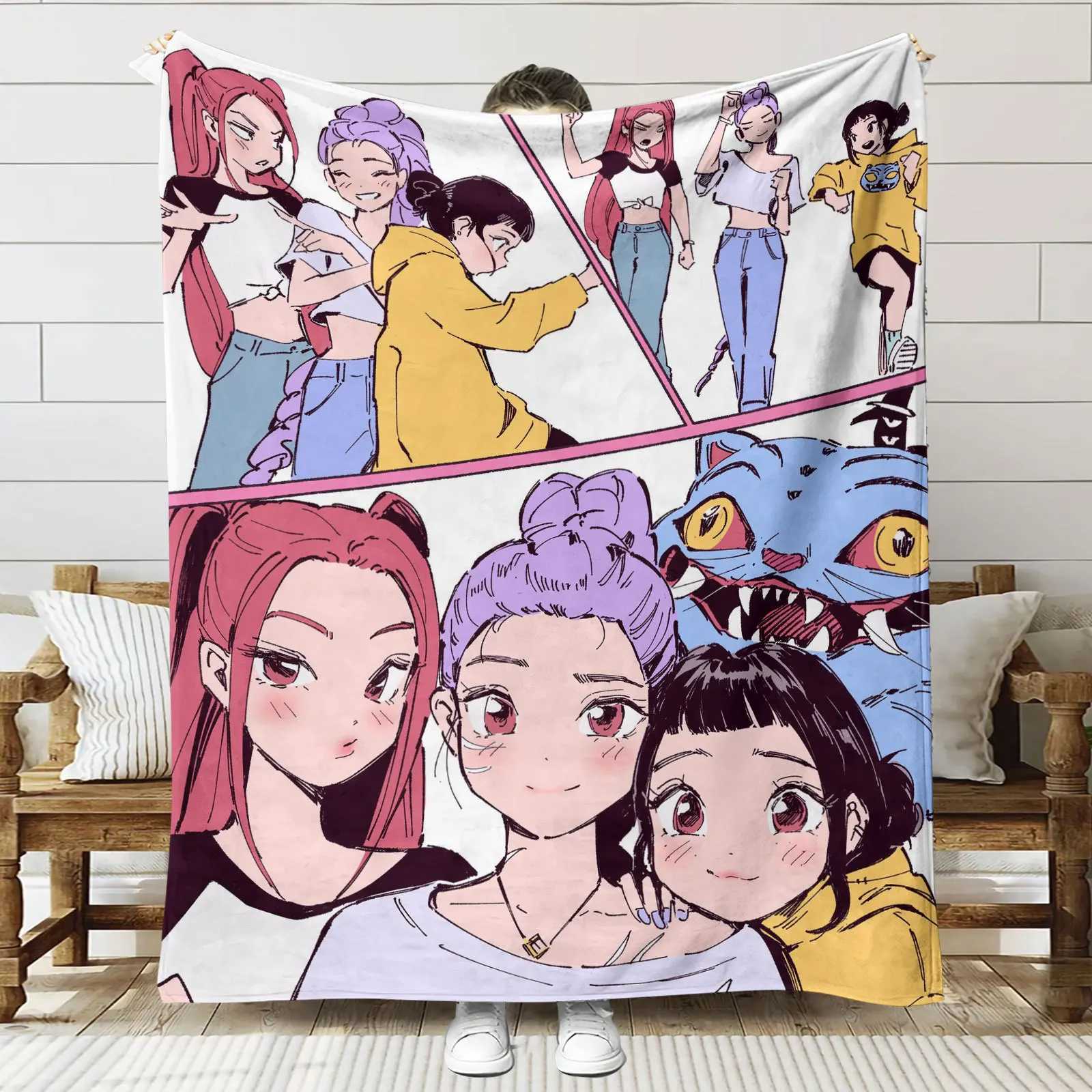 Flannel Blanket kpop Demon Hunters Huntrix Blanket Saja Boy Quality Warm Throw Blanket Winter Kids Couch Bed Fluffy BedspreadW251107