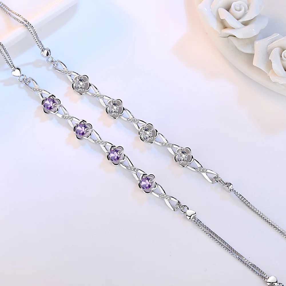 925 Sterling Silver Bracelet Purple Crystal Zircon Plum Bracelet For Women Fashion Simple Engagement Wedding Glamour JewelryT251110