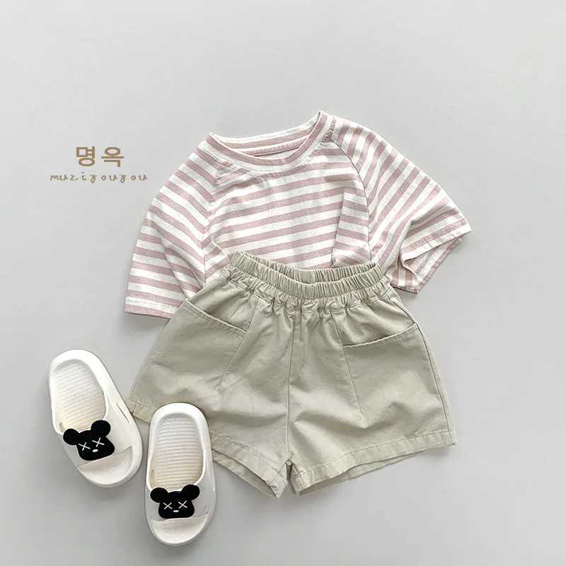 2025 Summer New Childrens Loose Shorts Solid Retro Girls Casual Shorts Baby Boys Casual Pocket Shorts Childrens Clothing Z250410