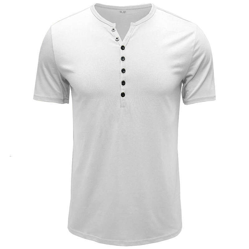summer clothing, European and American Henry shirt, short sleeved men's T-shirt, solid color top, new casual fashion trend clothing