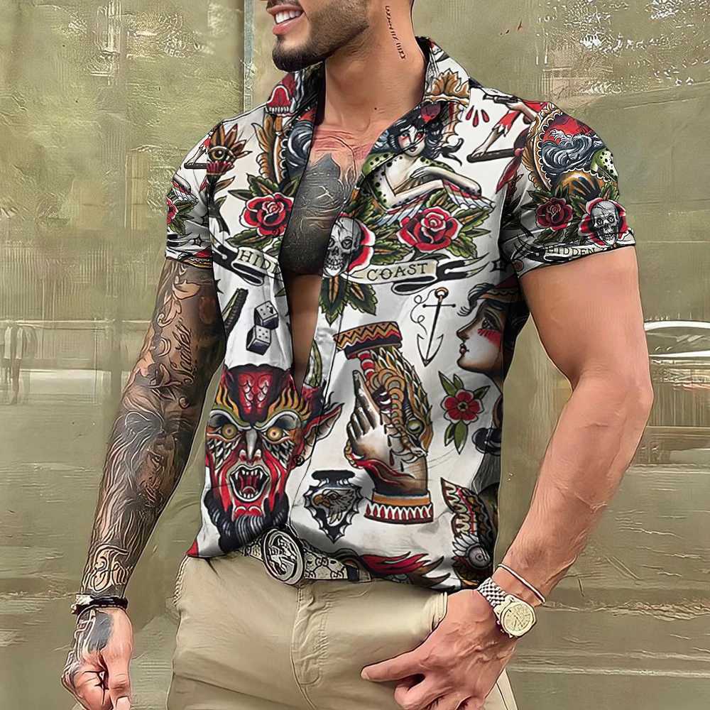 Summer Tattoo Shirt Hawaiian Mens Brand Short Sleeve Top T-shirt Casual Mens Shirt Camisas De Hombre Clothing X250410