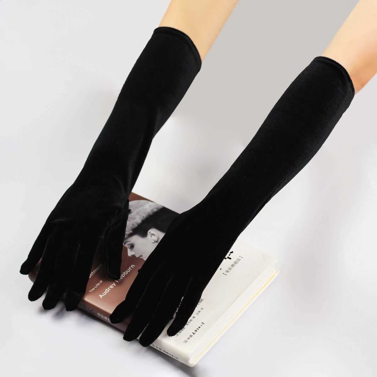 WG011-2 Elegant Wedding Bridal Black Long Gloves Elbow Length Velvet Finger Brides Bridesmaid Handmade Gloves L251110