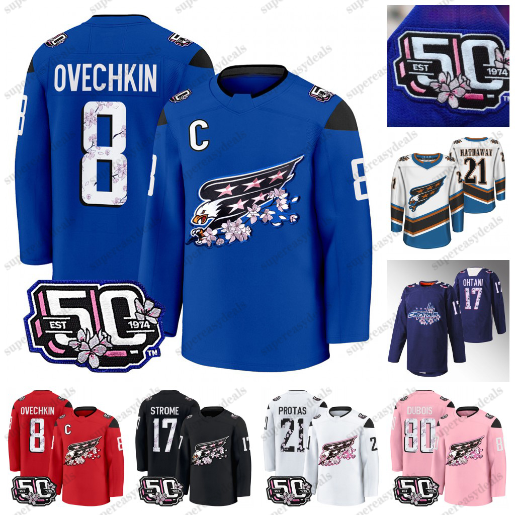 Alex Ovechkin Capital 2025 Cherry Blossom Screaming Eagle Jersey McMichael Protas Strome Chychrun Lindgren Thompson T.J. Oshie Dowd Kuemper Customs