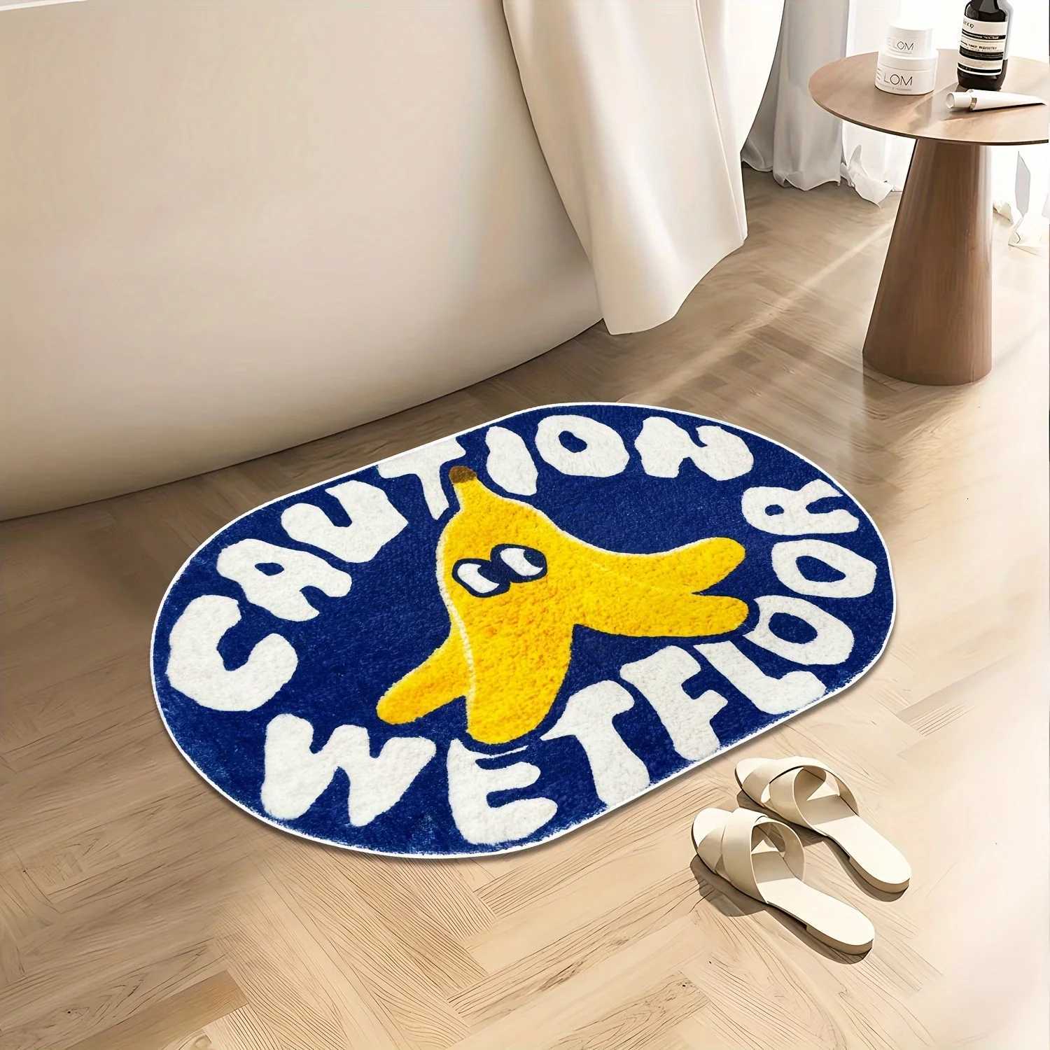 VIKAMA Cute Blue Bathroom Absorbent Mats Caution Wet Floor Doormats Rug For Bedroom Living Room Carpet Decorative Carpet Y251110