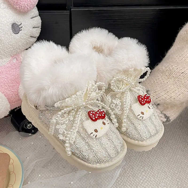 Sanrio Girl Hello Kitty Kawaii Fashion Cartoon Cotton Shoes Student Winter Non-Slip Child Thicken Keep Warm Snow Boots New Style H251110