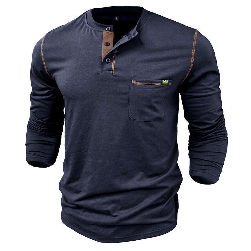 European and American Henry shirt long sleeved color blocked knitted T-shirt men's wholesale 2025 new casual fashion trend clothing