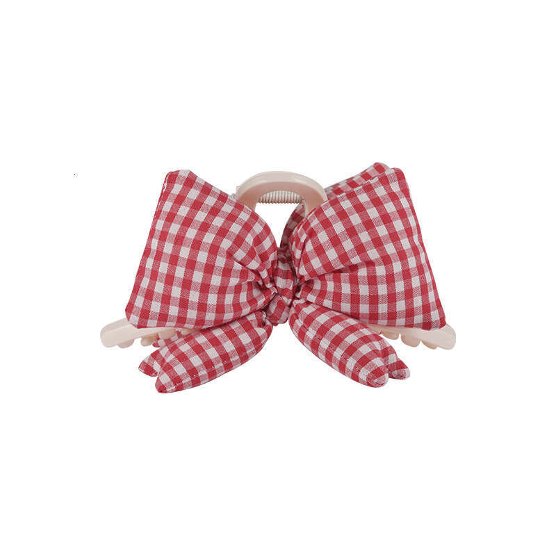 DHcollections Korean INS Style Simple Plaid Bow for Women Sweet High-end Feel Back of Head Bun Shark Clip Hair Accessory