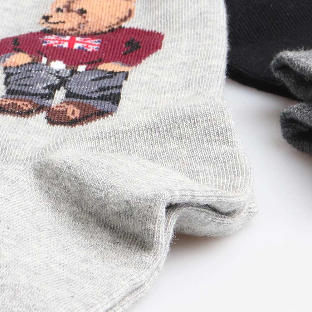 5 pairs of bear mens socks cotton cartoon gentleman Harajuku skateboarding spring and summer warm novel breathable socks Christmas gift X250410