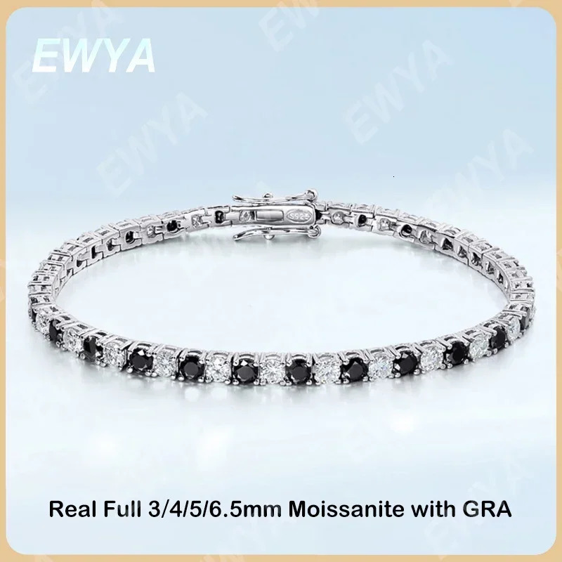 EWYA GRA Certified Real 3/4/5/6.5MM Black White Full Tennis Bracelet for Men Women Original 925 Silver Link Bracelets 250408